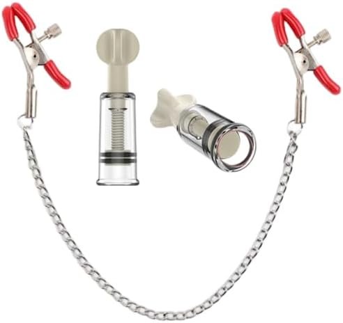 Red Nipple Clips Clamps And Nipple Suckers For Women/Men Adjustable Pressure Breast Clamps Stainless Steel Non Piercing Nipple Rings Decorative Clip Adult For Pleasure Toys