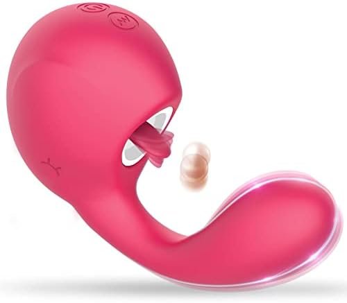 Clitoral Licking G Spot Vibrator For Clit And Vagina Stimulation, Rechargeable Dildo Tongue Vibrator With 3 Licking & 10 Vibration Modes, Adult Sex Toys For Women And Couples