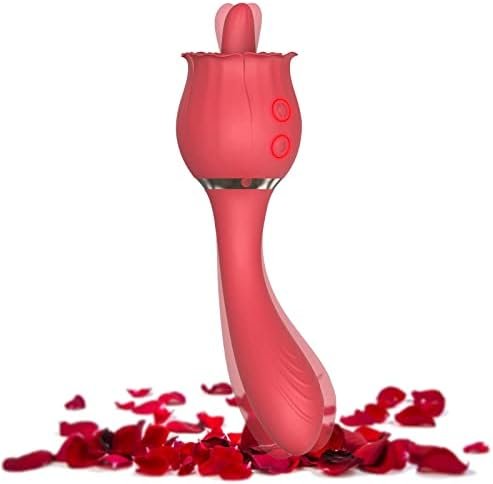 Rose Toy Vibrator For Women,Nipples Clitoris Stimulator,With 10 Modes & 20 Powerful Vibration,G Spot Clitoral Vibrator Dildo Sex Toy 2 In 1 ,Tongue Licking Thrusting G Spot Dildo Vibrator