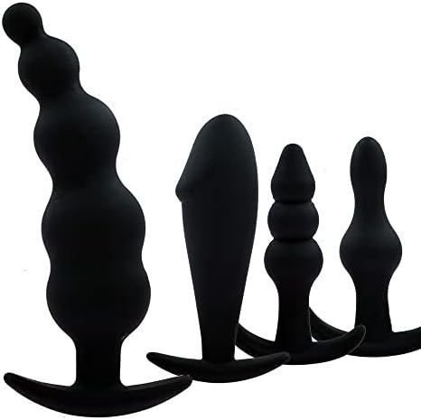 Erun 4Pcs Silicone Anal Beads Butt Plugs,Anal Trainer With 4 Different Commodity,Anal Training Sets For Beginners Advanced Users,Pack Of 4 Prostate Adult Sex Toys