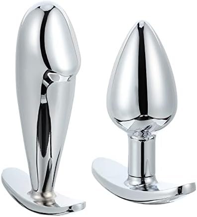 Sanyam 2Pcs Butt Plug Stainless Steel Shape Small Sex Game Props Sex Toy Anal Plug, 10X5Cm