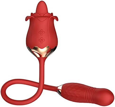 Sumeber Rose Sex Stimulator For Women, Rose Toy With 10 Thrusting & Vibration Modes, Rose Toy Vibrator For Women With Thrusting Dildo, Sex Toys With Clitoral Tongue For Female Sex Pleasure