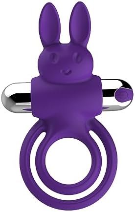 Rechargeable Soft Silicone Rabbit Vibrating Cock Ring With 10 Powerful Vibration Modes Waterproof Penis Ring Vibrator Adult Sex Toys For Men (Purple)