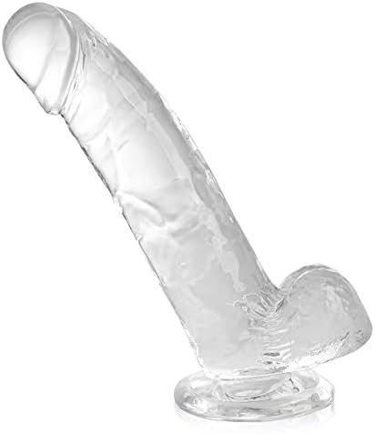 Realistic Dildos, Xinbale 7.8 Inch Clear Dildo With Suction Cup For Hands-Free Play, Flexible Clear Dildo With Curved Shaft Balls For Vaginal G-Spot And Anal Play