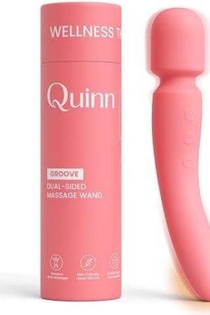 Quinn Wellness Adult Sex Toy Groove - Dual-Sided Heating Vibrator Wand - 12 Modes & 5 Speeds On Head & Tail - G-Spot & Clitoral Stimulator For Women - Rechargeable Waterproof Sexual Massager - Peach