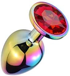 Butt Plug Colorful Metal Anal Plug Luxury Jewel Anal Trainer Set Sex Toys For Men Women (S, Red)