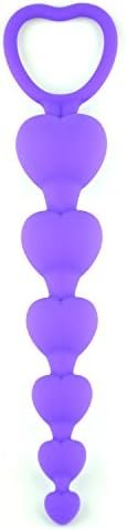 Lovei Anal Sex Toy Beads Butt Plug Heart Shaped Prostate Massager With Safe Pull Ring Handle Soft Carry Bag Unisex G Spot - Purple