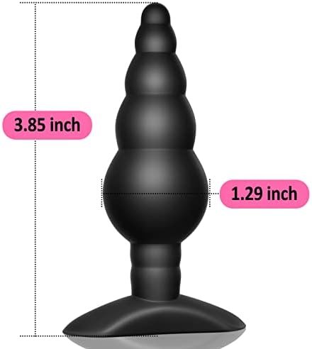 Anal Butt Plug Silicone Gradual Ribbed Anal Bead For Comfortable Long-Term Wear Prostate Massager Sex Toy With T-Bar Base & Thin Neck For Men Women Purple Tjijp - Image 3