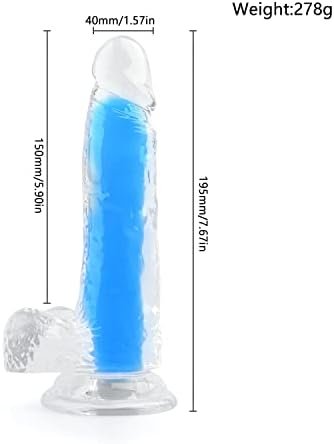 Lanwan Luminous Realistic Dildo G-Spot Jelly Lifelike Dildo With Strong Suction Cup Vaginal Stimulator For Women Adult Sex Toys For Anal Stimulation (Blue) - Image 2