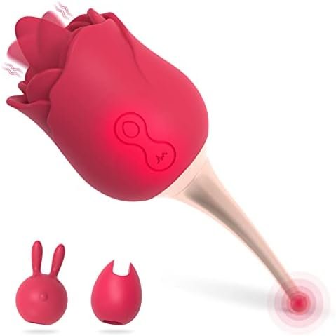 Rose Toy Vibrator For Women, 2 In 1 With 10 Vibration Modes, G Spot Rose And Clitoral Vibrator, High-Frequency Clitoral Tongue Licking Toy, Nipple Sucker Oral Sex Vibrating Masturbator,Adult Sex Games