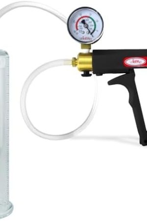 Leluv Maxi Penis Pump | Black Handle + Gauge, Clear Hose | 9" Length X 2.0" Diameter Cylinder | Untapered, Seamless, Rounded Flange Cylinder