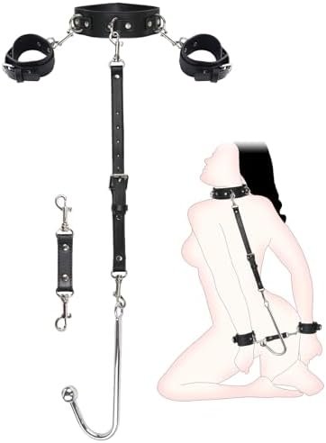 Anal Hook Sex Bondage Restraints Handcuffs Collar, 2-Layer Leather Strap Bdsm Kit, Kinky Fetish Anal Sex Toy, Neck To Wrist Cuffs Sex Game