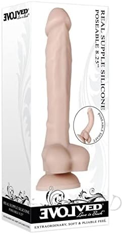 Evolved Love Is Back - Real Supple Silicone - Life-Like Feel - Super-Squishy Poseable 8.25 Inch Realistic Veins, Textures And Balls - With Suction-Cup Dildo - Light/Beige