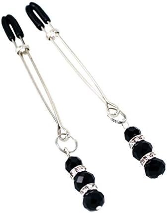 Eastern Delights Elite Nipple Clamps, Silver Color With Black Pendant