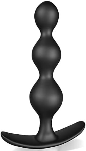 Anal Beads Silicone Butt Plug With Thin Neck & 3 Gradual Beads & Curved Base For Comfortable Long-Term Wear Prostate Massager Sex Toy For Men Women Beginners Tjijp