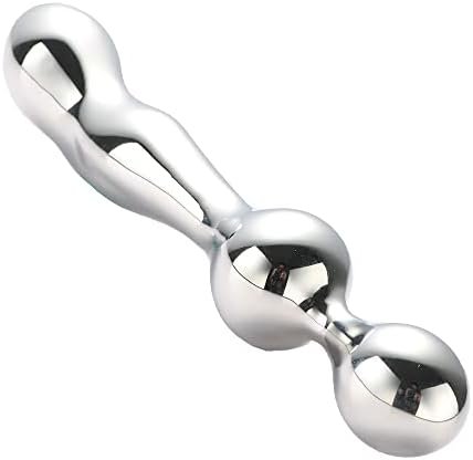 Double End Dildo Stainless Steel G-Spot P-Spot Massage Stimulator Anal Beads Adult Sex Toys, Silver, 23.0 Count
