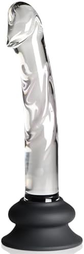 Pleasure Crystals 5.6" Glass Dildo With Silicone Base For Men, Women & Couples. Realistic Texture, Includes Removable Silicone Suction Cup, Ideal For Temperature Play. 2 Pieces, Clear.