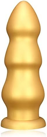 T-Explorer Gold Thick Anal Beads Anal Plug, Butt Plug Dildos Flexible Liquid Silicone Butt Plug Vaginal Prostate Massage Stimulation Masturbators Sex Toys With Strong Suction Base For Men Women (S)