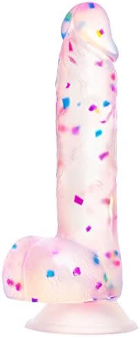 7.6 Confetti Dildo Realistic Clear Silicone Suction Cup Aldut Sex Toy，Human Safety Material, Suitable For Women/Men/Gay, Adult Toys For Women Or Beginer