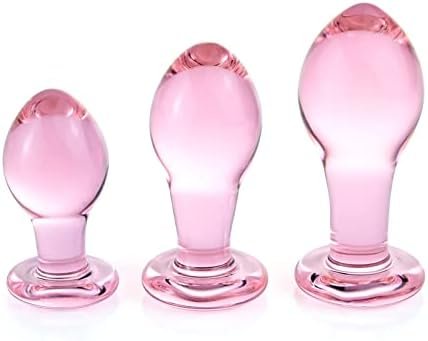 Glass Butt Plug Big, Medium And Small Three-Piece Butt Training Set Sex Slave Abuse Sex Toys Men And Women Combination Pink - Image 2