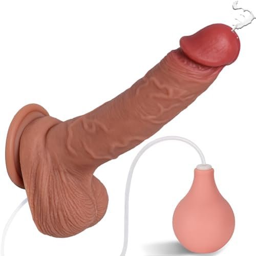 Realistic Squirting Dildo For Women, 9 Inch Silicone Ejaculating Dildo With Strong Suction Cup, Soft Squirting Penis Cum Dildo With Curved Shaft And Balls For Women G-Spot And Anal Prostate Play