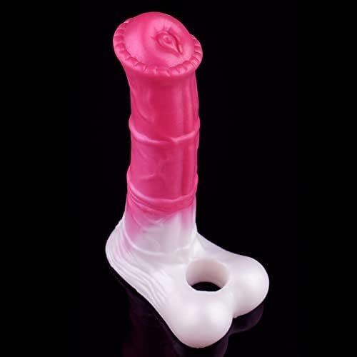 Resuable Penis Sleeve Extender Enlarger Silicone Horse Cock Sleeve Extension Sheath With Stretchy Loop For Men Testicle Ring Male Sex Toys - Large Hole Pink White - Image 3