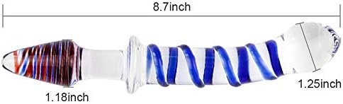 Glass Double Ended Dildo, Crystal Penis Cock Dong Anal Butt Plug Pleasure Wand With Blue Spiral For Men Women Stimulation - Image 2