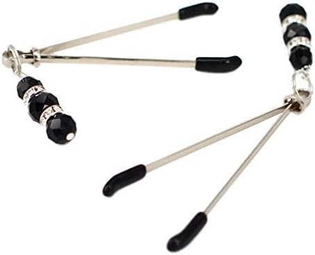 Eastern Delights Elite Nipple Clamps, Silver Color With Black Pendant - Image 2
