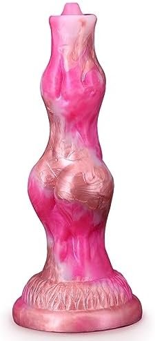 8.1Inch Realistic Long Dog Dildo Knotted Wolf Dildo With Suction Cup, Thick Pink Silicone Animal Dildo Dragon Anal Plug Toys For Beginners Women And Couples