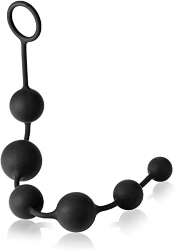 Utimi Butt Plug With Silicone Anal Bead Anal Sex Toys With Safe Pull Ring In Black