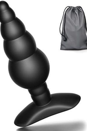 Anal Butt Plug Silicone Gradual Ribbed Anal Bead For Comfortable Long-Term Wear Prostate Massager Sex Toy With T-Bar Base & Thin Neck For Men Women Purple Tjijp