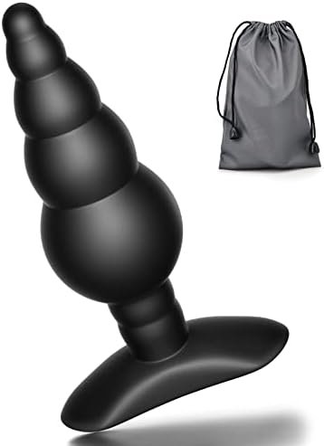 Anal Butt Plug Silicone Gradual Ribbed Anal Bead For Comfortable Long-Term Wear Prostate Massager Sex Toy With T-Bar Base & Thin Neck For Men Women Purple Tjijp