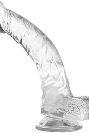 Realistic Dildos Penis With Suction Cup Base For Hands-Free Play, Body-Safe Material Lifelike Penis Flexible Cock With Curved Shaft Balls For Vaginal G-Spot Anal Play (Transparent)