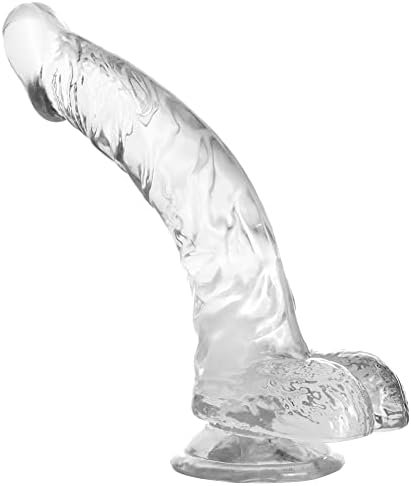 Realistic Dildos Penis With Suction Cup Base For Hands-Free Play, Body-Safe Material Lifelike Penis Flexible Cock With Curved Shaft Balls For Vaginal G-Spot Anal Play (Transparent)