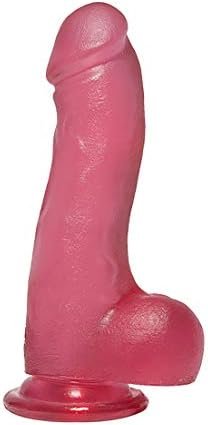 Doc Johnson Crystal Jellies - Master Cock With Balls - 7.5 Inch - 1.75" Wide - Strong Suction Cup Base - O-Ring Harness Compatible Dildo, Pink