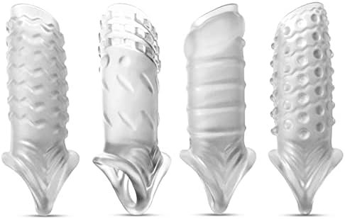 Penis Sleeve Cock Rings 4Pcs, Delayed Ejaculation Soft Sleeve For Men Couple, Penis Ring For Enlarge Thicken, Last Longer & Get Harder (Transparent)
