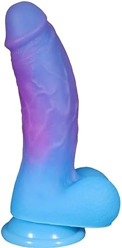 8 Inch Realistic Thick Silicone Dildo Adult Sex Toy For Women,Colorful Flexible G-Spot Or Anal Stimulator With Suction Cup For Hands-Free Play,1.85'' Diameter Bent Shaft Big Lifelike Penis With Balls