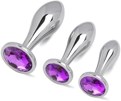 Anal Butt Plug Adult Sex Toys Set, 3Pcs Metal Anal Plugs Adult Toy Anal Training Kit With Crystal Diamond Beginner Anal Toy For Male Adult Unisex (Gun-Color)
