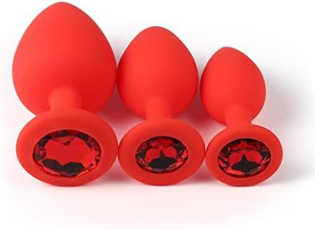 Lock Love 3 Pcs 3 Size Silicone Jeweled Anal Butt Plugs Anal Trainer Toys Butt Plug Trainer Kit , Pack Of 3 Silicone Anal Plugs Training Set Sex Toys For Beginners Advanced Users(Red) - Image 2