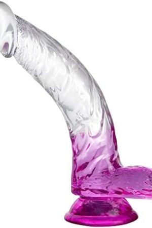 Realistic Dildos Penis With Suction Cup Base For Hands-Free Play, Body-Safe Material Lifelike Penis Flexible Cock With Curved Shaft Balls For Vaginal G-Spot Anal Play (Translucent Half Purple)