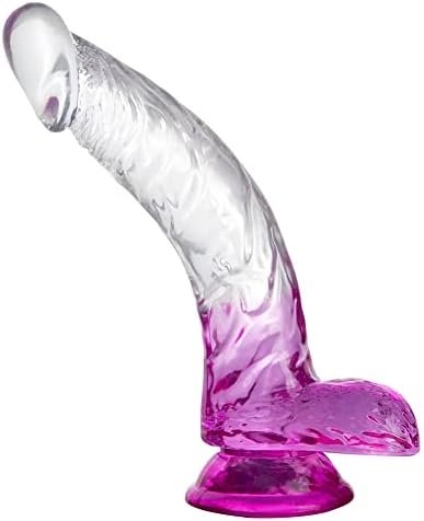 Realistic Dildos Penis With Suction Cup Base For Hands-Free Play, Body-Safe Material Lifelike Penis Flexible Cock With Curved Shaft Balls For Vaginal G-Spot Anal Play (Translucent Half Purple)