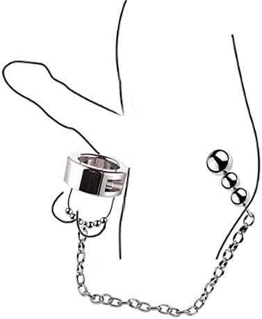 Stainless Steel Cock Ring With Chain Metal Anal Plug Weighted Penis Restraint Toys With Heavy Beads(C) - Image 2