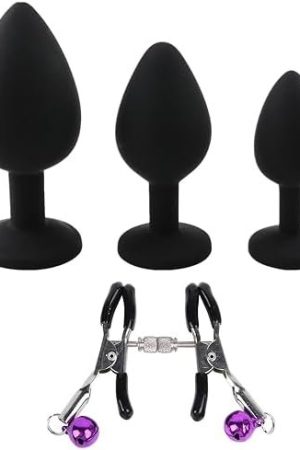 3Pcs Anal Sex Trainer Silicone Butt Plugs, Anal Sex Toys Kit Anal Beads With Nipple Clamp For Adult Women, Men And Couples,Black