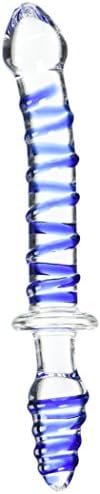 Adam & Eve Twisted Love Glass Dildo, Clear/Blue, 9 Long | Hypoallergenic And Textured Double-Ended Dildo And Butt Plug For Men, Women, And Couples