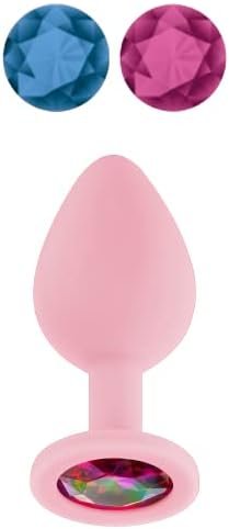 Luv Inc Silicone Jeweled Butt Plugs With 3 Interchangeable Jewel Stones - Anal Butt Plugs, Anal Trainer Toys Jewel End Small, Medium, Large Buttplug Set For Women Men Couples (Pink, Medium)