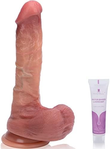 Rosetell Dildo Adult Sex Toys For Women, Realistic Dildos Feel Like Skin With Suction Cup For Hands-Free Play, Silicone Dildo For G Spot Stimulation Vagina Anal Sex, Lifelike Penis With Balls 8.1''