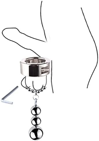 Stainless Steel Cock Ring With Chain Metal Anal Plug Weighted Penis Restraint Toys With Heavy Beads(C) - Image 3