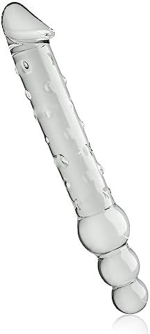 Realistic G-Spot Dildo Penis Cock Dong With 3 Balls Glass Double-Ended Dildo With Vivid Glans And Bumps Adult Sex Toy For Men Women Masturbating (M)