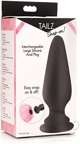 Tailz Snap-On Large Anal Plug For Interchangeable Fox & Bunny Tails For Men & Women | Easy To Clean And Wear | Prostate Adult Sex Toy Stimulator | Premium Silicone Butt Plug, Black, (Ag837-Large)