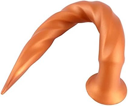 Super Long Thread Anal Plug With Strong Suction Cup, Liquid Silicone Butt Plug Vaginal Prostate Massage Stimulation For Beginner&Advanced Player Anal Plugs Soft Flexible Dildo (S) Gold - Image 3